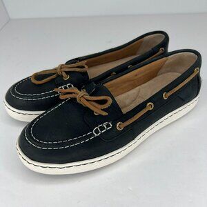 Sperry Womens STS92961 Black Top Sider Solid Leather Size 7M Boat Shoes